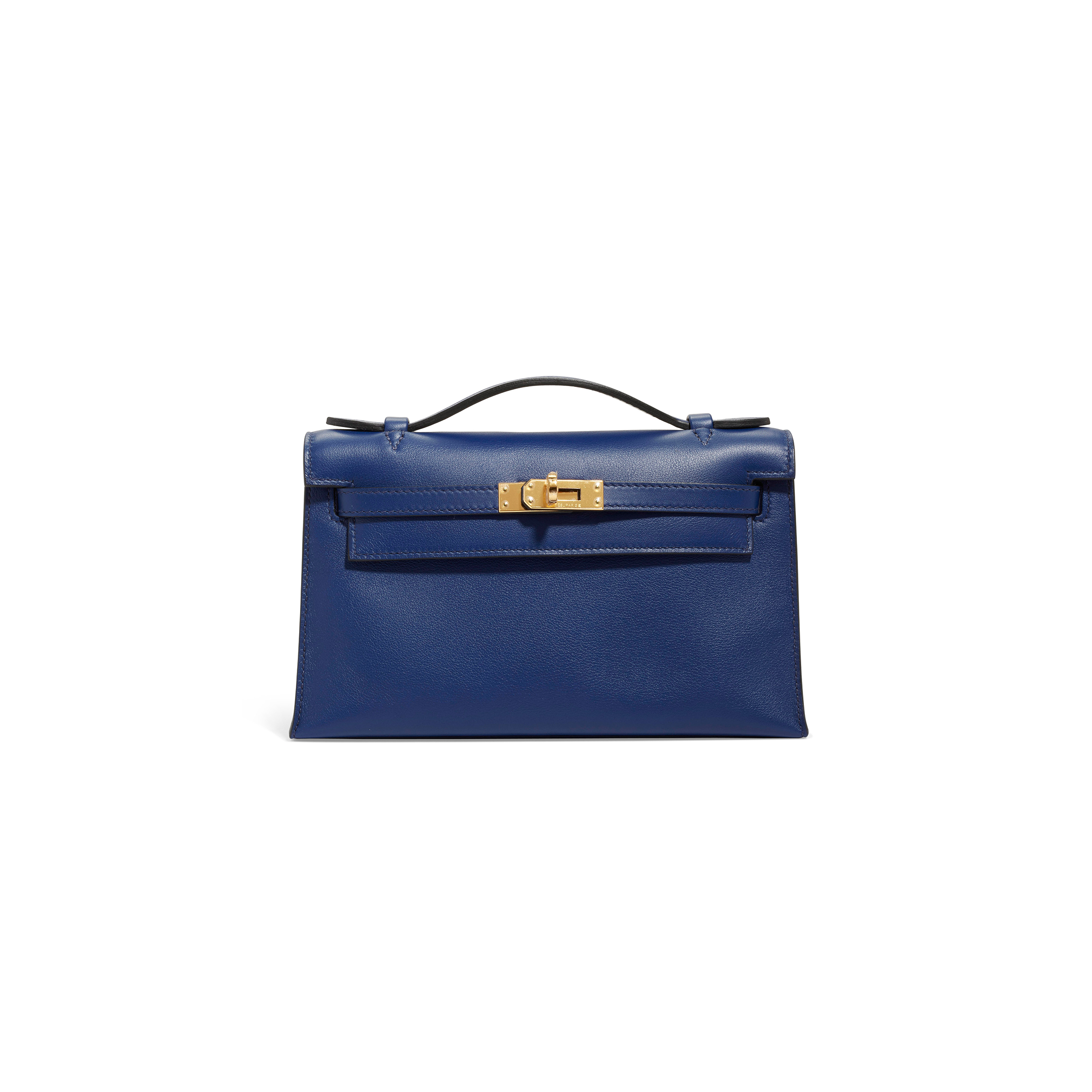 H**mes a bleu saphir swift leather kelly pochette with gold hardware (22*14*7cm)